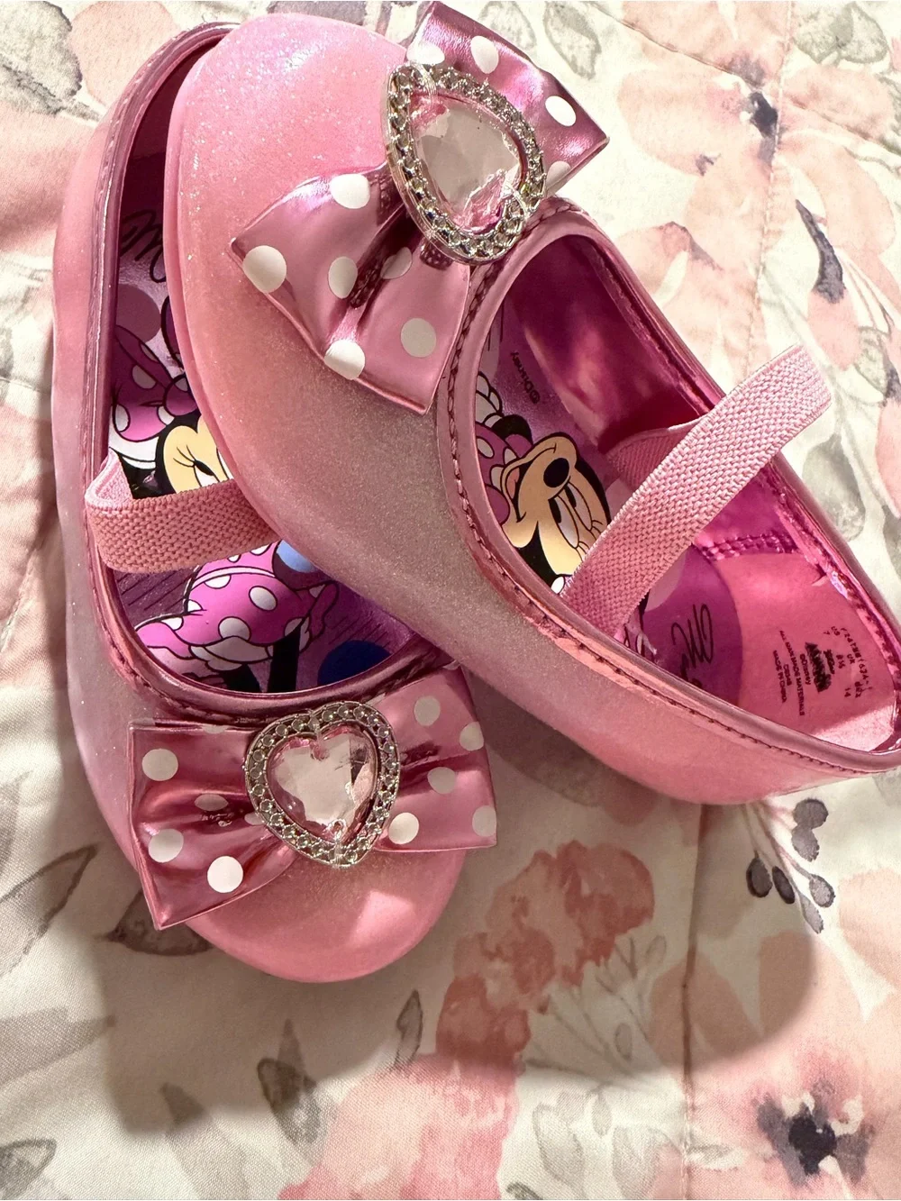 Disney Pink Minnie Bow Mary Jane Flats with Heart Gem